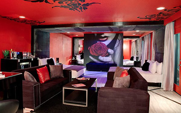 Digital wallcoverings deliver in the Red Room at the Rumor Hotel in Vegas