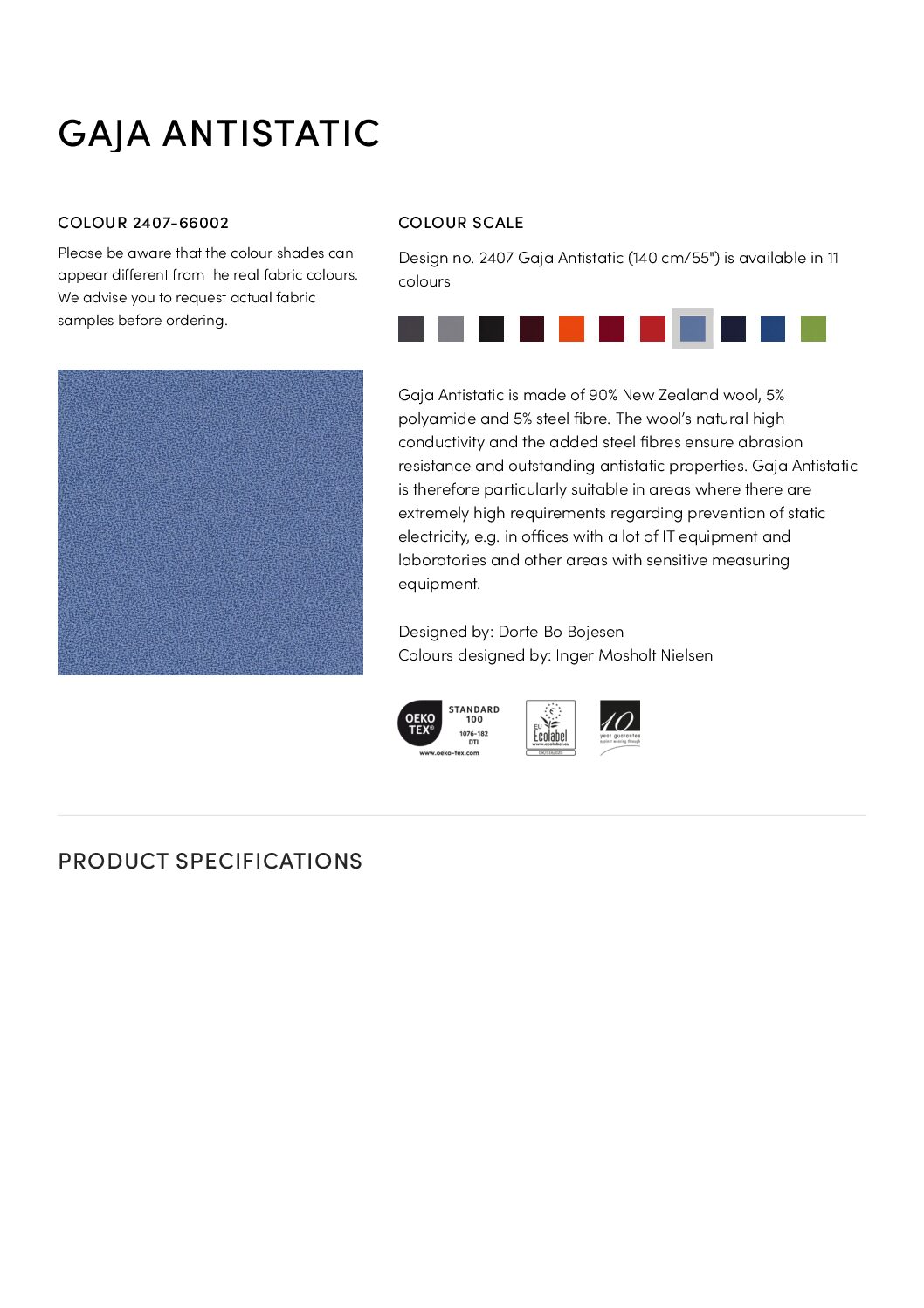 Gaja Anti-static tech specs<br/>( pdf )