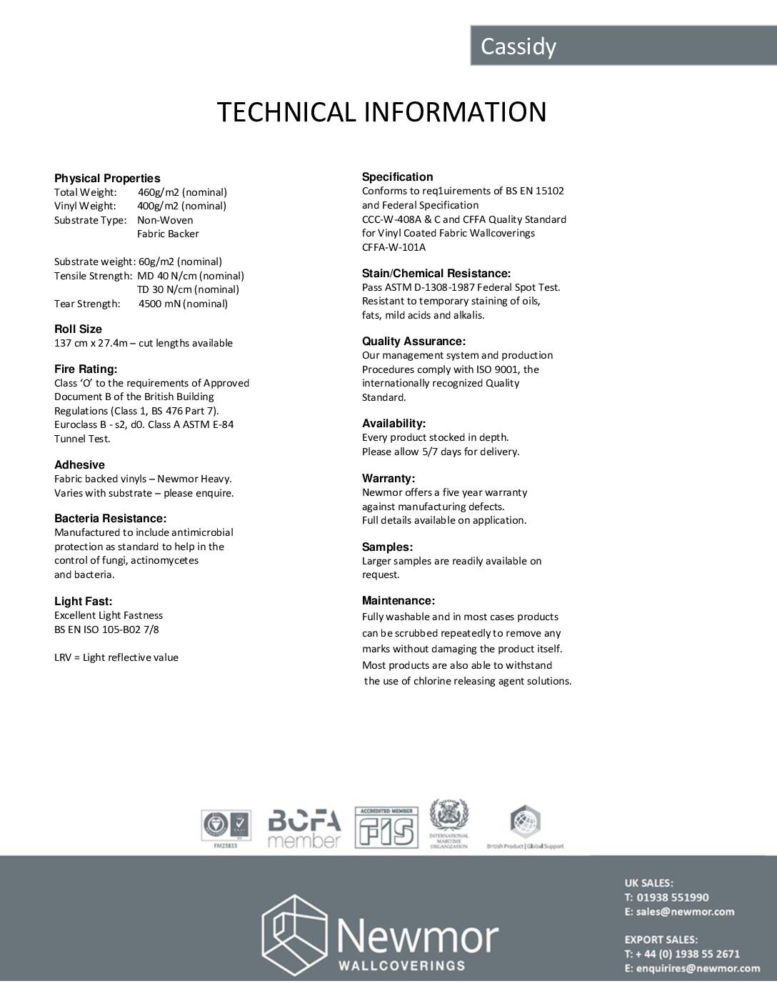 Cassidy Product Brochure<br/>( pdf )