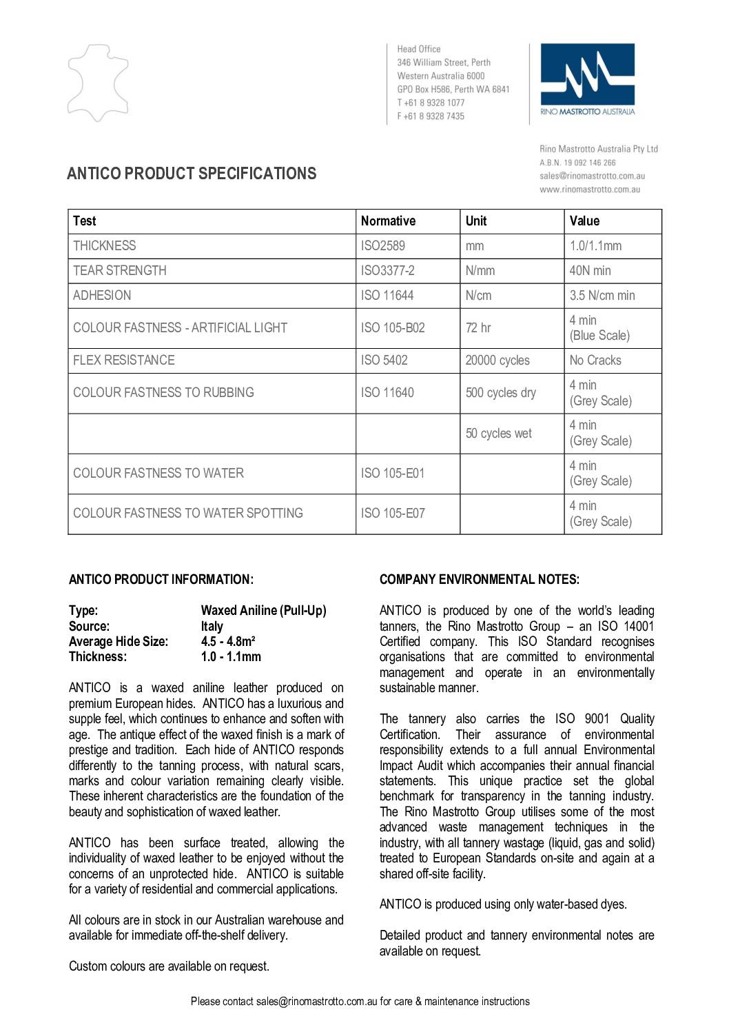 Antico-Specifications<br/>( pdf )