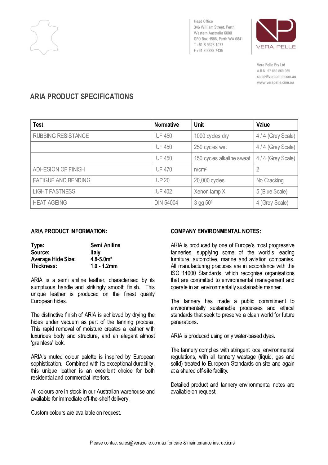 Aria-Specifications<br/>( pdf )
