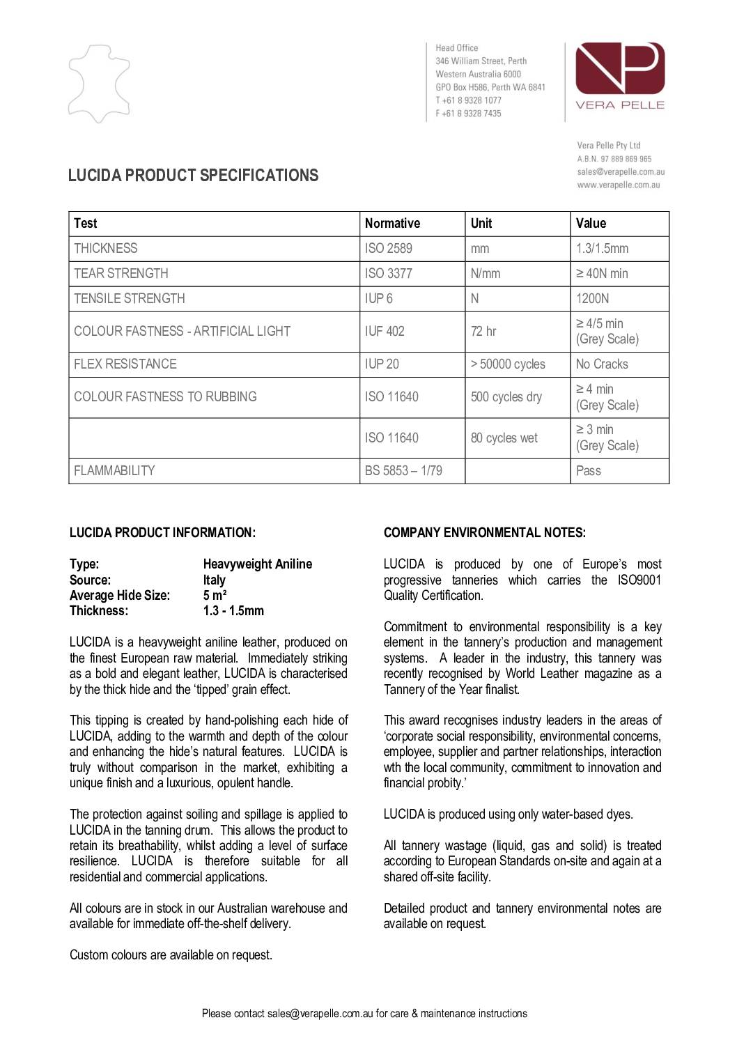 Lucida Specification Sheet<br/>( pdf )
