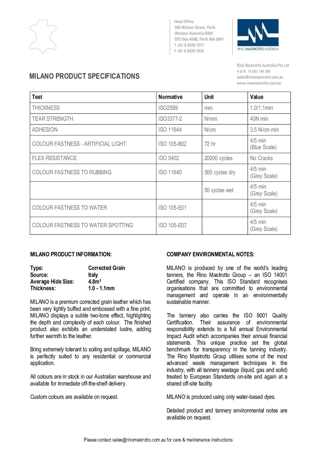 Milano-Specifications<br/>( pdf )