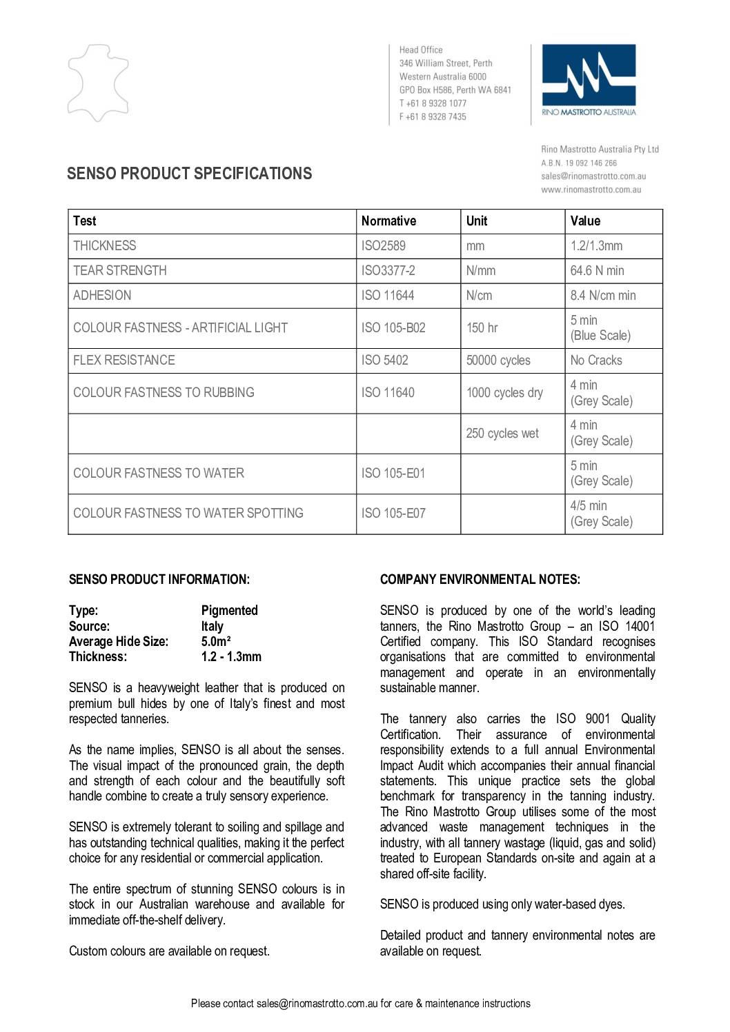 Senso-Specifications<br/>( pdf )