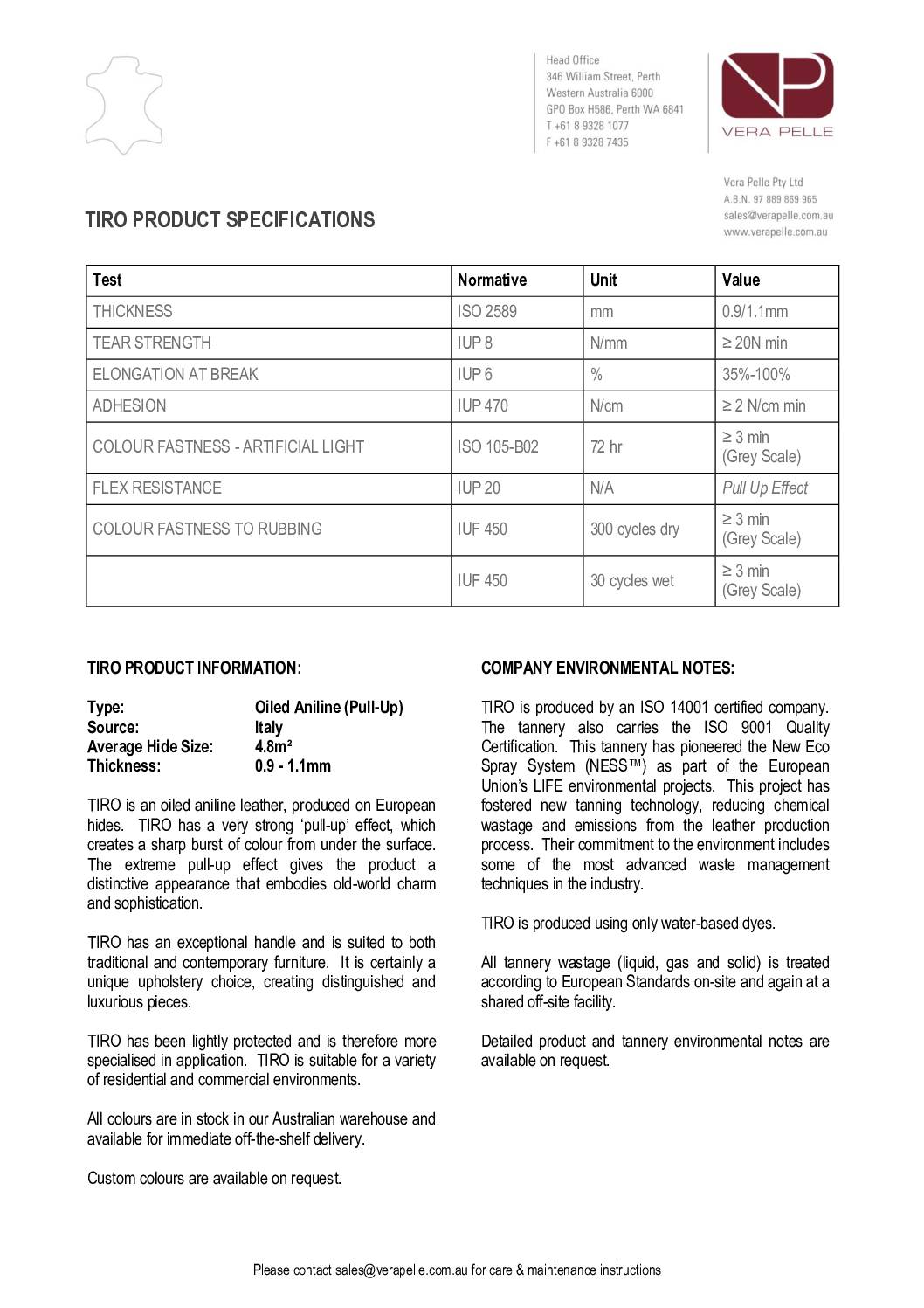 Tiro-Specifications<br/>( pdf )