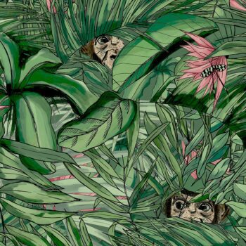 Monkey Forest Dark Green Pink Tile