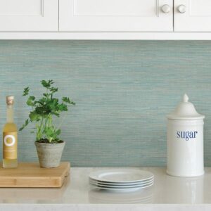Tibetan Grasscloth Teal Peel & Stick Wallpaper
