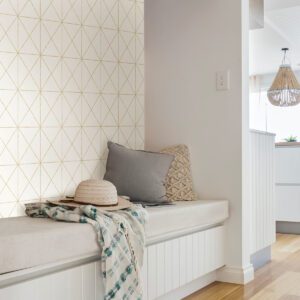 White & Gold Get In Line Peel & Stick Wallpaper