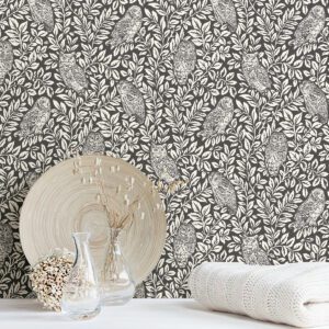 Charcoal Sleepy Owls Peel & Stick Wallpaper