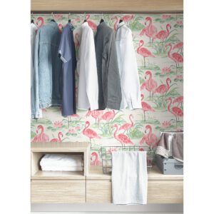 Pink Flamingo Beach Peel & Stick Wallpaper