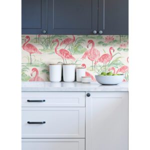Pink Flamingo Beach Peel & Stick Wallpaper