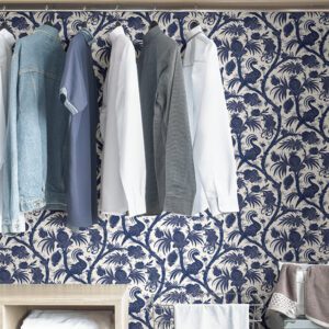 Indigo Balinese Peacock Scalamandré Self Adhesive Wallpaper