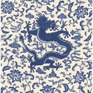 Indigo Chien Dragon Scalamandre Self Adhesive Wallpaper