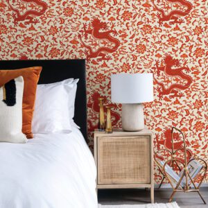 Persimmon Chien Dragon Scalamandré Self Adhesive Wallpaper
