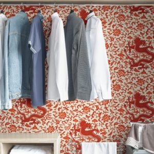 Persimmon Chien Dragon Scalamandré Self Adhesive Wallpaper