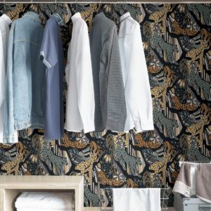 Navy Gold Cat Nap Peel and Stick Wallpaper