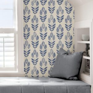 Blue Folk Tulip Peel & Stick Wallpaper