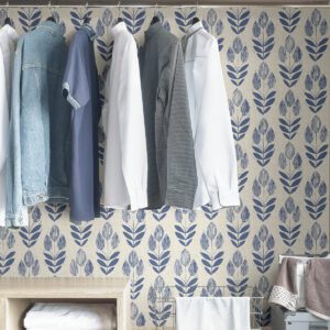 Blue Folk Tulip Peel & Stick Wallpaper