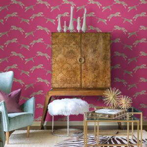 Bubblegum Leaping Cheetah Peel and Stick Wallpaper