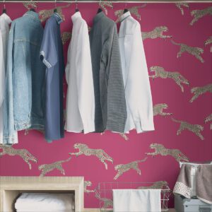 Bubblegum Leaping Cheetah Peel and Stick Wallpaper