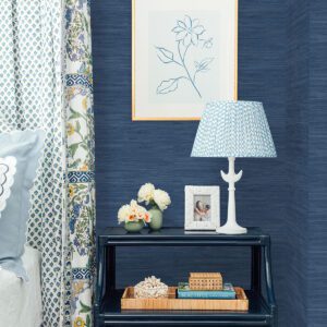 Navy Blue Classic Faux Grasscloth Peel and Stick Wallpaper