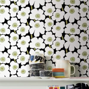 Black Pieni Unikko Peel and Stick Wallpaper