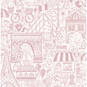 Oui Paris Pink Peel and Stick Wallpaper