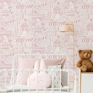 Oui Paris Pink Peel and Stick Wallpaper