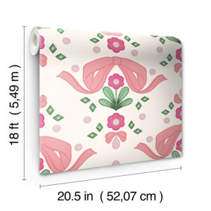 Bow Damask Pink Peel and Stick Wallpaper
