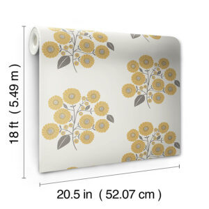Mustard Grey StrawFlower Peel and Stick Wallpaper