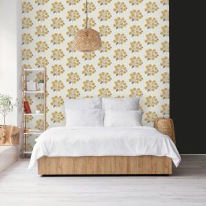 Mustard Grey StrawFlower Peel and Stick Wallpaper