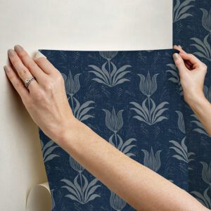 Navy Parrot Tulip Peel and Stick Wallpaper