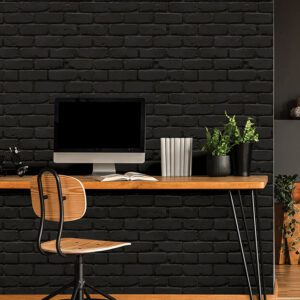 Black Amsterdam Brick Peel and Stick Wallpaper
