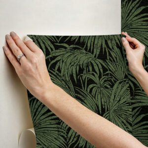 Black & Green Cassava Palm Peel and Stick Wallpaper