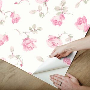 Chateau Rose Ribbon Rosa Peel and Stick Wallpaper
