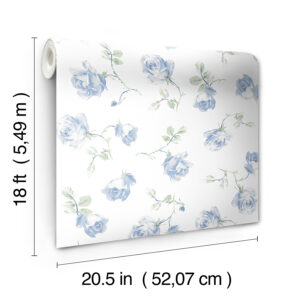 French Blue Ribbon Rosa Peel and Stick Wallpaper