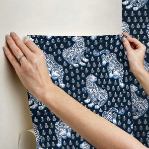 Navy Tiger Queen Peel and Stick Wallpaper