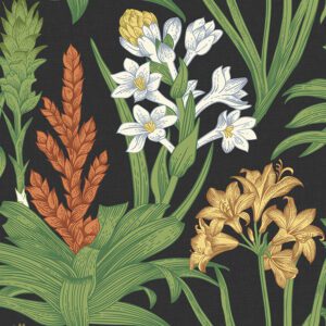 Black Multi Blooming Villa Peel and Stick Wallpaper