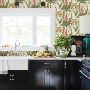 Linen & Olive Blooming Villa Peel and Stick Wallpaper