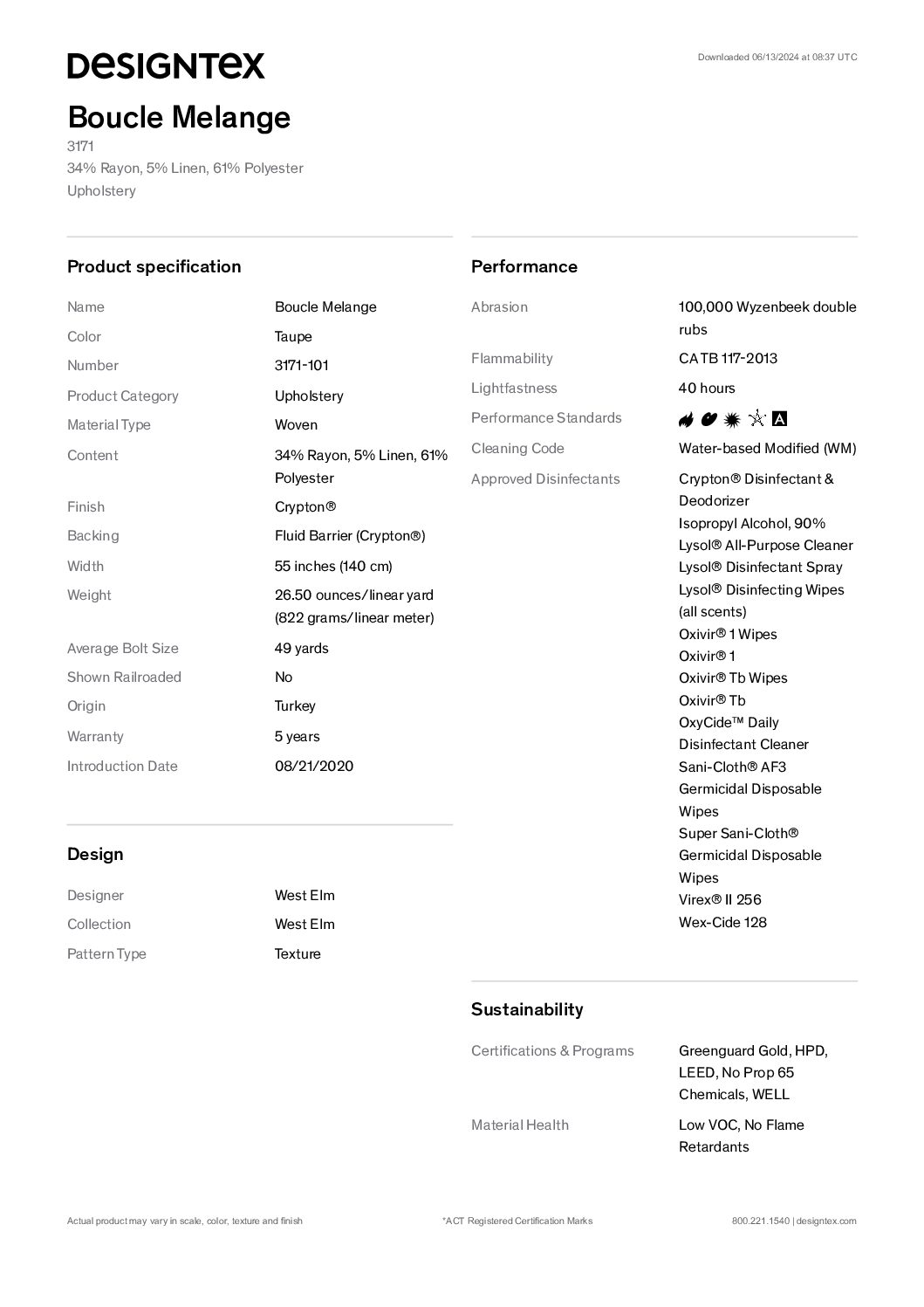 Boucle Meland spec sheet<br/>( pdf )