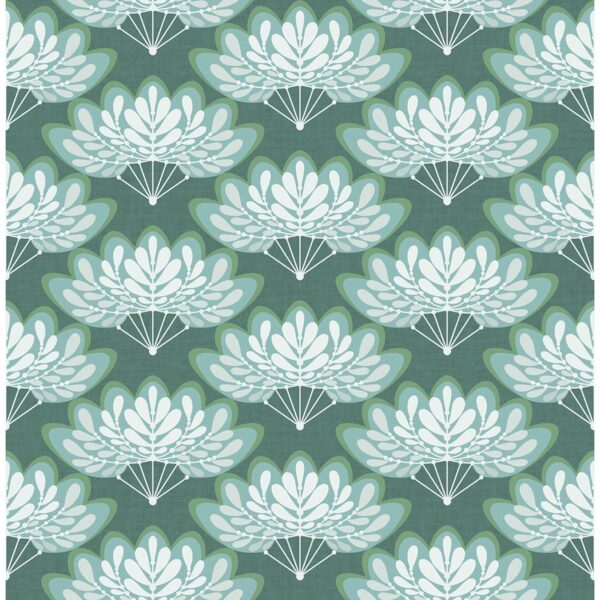 0041796 lotus green floral fans wallpaper