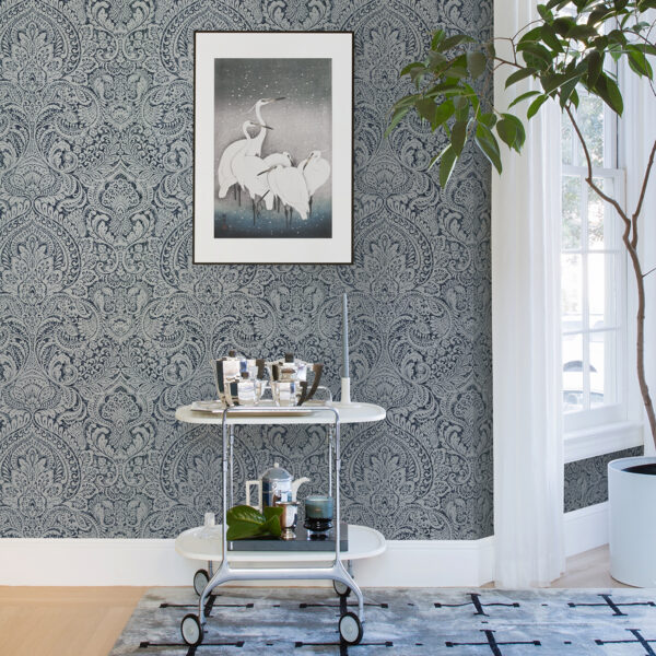 Artemis Sapphire Floral Damask Wallpaper - Image 3