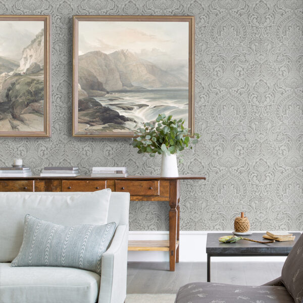 Artemis Silver Floral Damask Wallpaper - Image 3