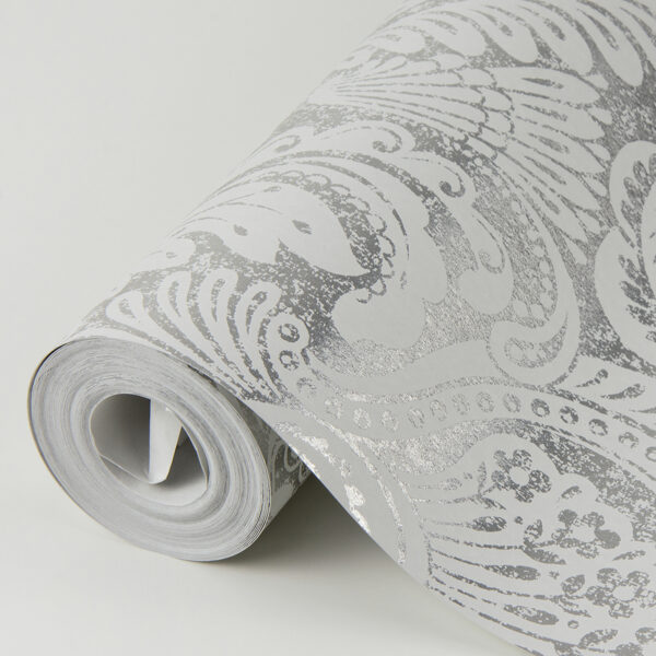 Artemis Platinum Floral Damask Wallpaper - Image 4