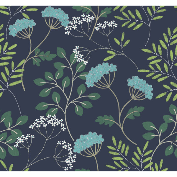 Sorrel Navy Botanical Wallpaper