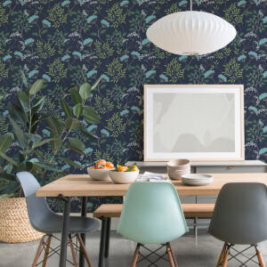 Sorrel Navy Botanical Wallpaper
