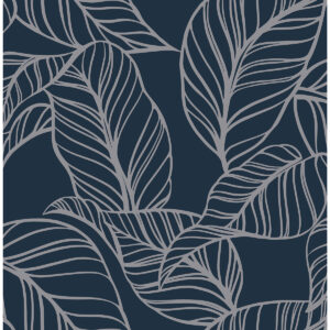 Kagan Blue Large Leaf Wallpaper