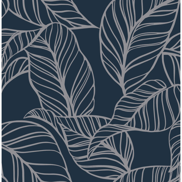 0055113 kagan blue large leaf wallpaper