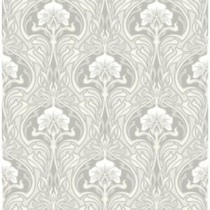0058463 mucha off white botanical ogee wallpaper