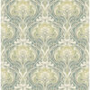 0058473 mucha teal botanical ogee wallpaper